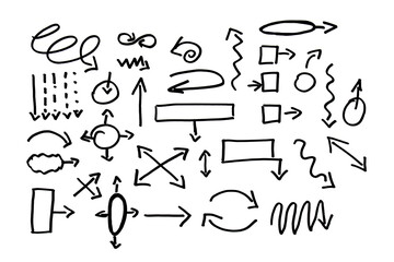 Various abstract lines and symbols drawn by hand on a white background	