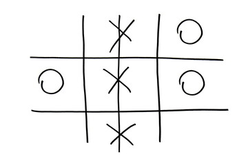 Tic-tac-toe game on white paper is drawn with a black marker.