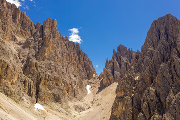 Drone photography of dolomite mountain peaks