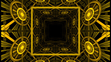 Tunnel background of art deco style pattern yellow texture