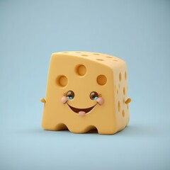 Cute chunk of cheese as cartoon character - obrazy, fototapety, plakaty
