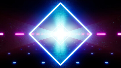 Glowing neon light passage VJ background 3d rendering