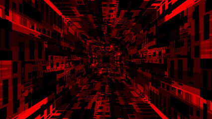 Red technology pattern square tunnel texture background