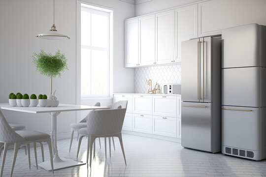 Modern white kitchen interior. Generative AI