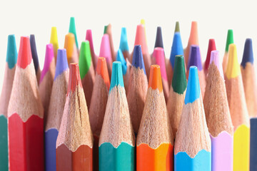 Collection of colour pencils. Shallow depth of field.