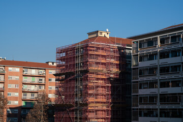 facade restoration buildings, the scaffolding is for the workers' safety at work, with projects in...