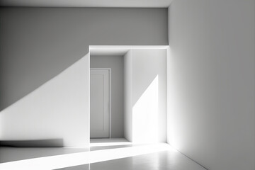 Abstract geometric background. Minimalistic black and white background for business presentation. Light and shadow concept. Modern surface texture. Post-processed digital AI art	