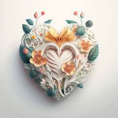 3D paper heart of flowers generative ai