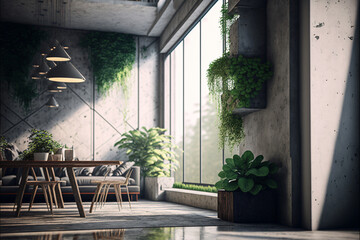 Fototapeta na wymiar Modern design living room apartment interior with concrete walls. Designed using generative ai. 
