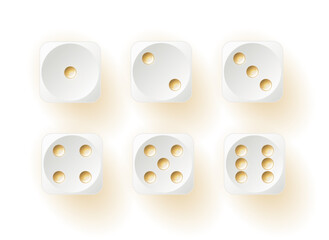 Dice collection. Game dice. Dice in realistic design from one to six. Vector