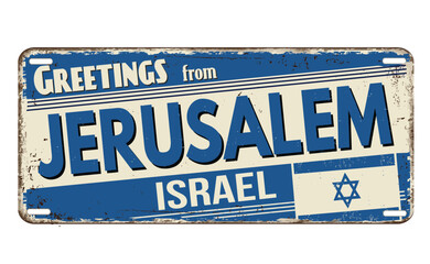 Greetings from Jerusalem vintage rusty metal sign