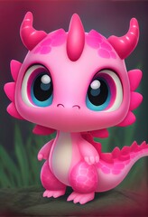 Colorful pink baby dragon in a modern 3D animation style. Cute and adorable mythical creature made with generative AI assistance