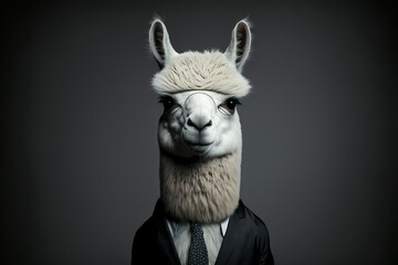 Portrait of a Alpaca dressed in a formal business suit, genarative Ai