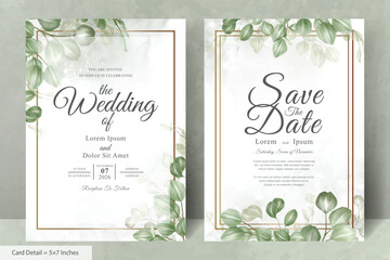 Greenery Wedding Invitation Card Template with Eucalyptus Leaves