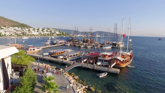 View of sailing tour boats at sea in Bodrum