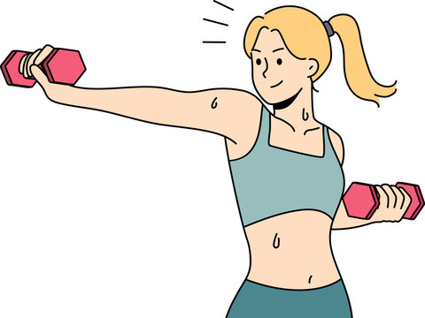 Fit woman with dumbbells training