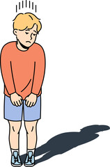 Unhappy small boy feel insecure and lonely