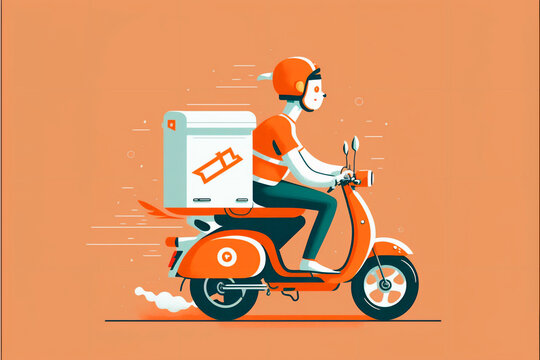 illustration of a delivery guy on a motorbike going fast. generative ai content