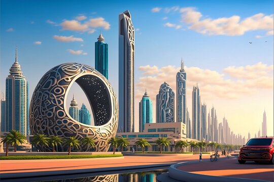 Dubai City Future Museum In 3d Cartoonish Style 