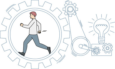 Businessman running in cogwheel