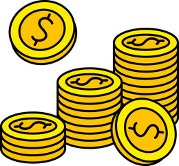 Coin Pile Money Cash Business financial trade bank  illustration Colored Outline