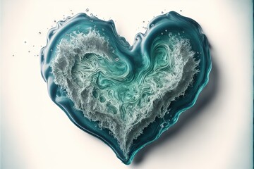  a heart shaped object with water and bubbles in it's center, on a white background, with a blue border around it, and a white background.  generative ai