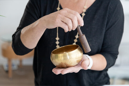 Tibetan singing bowl in sound therapy close up