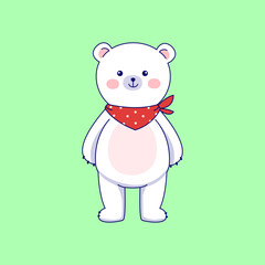 Cute baby polar bear with a bib. cartoon character. baby animal. Cute vector art.