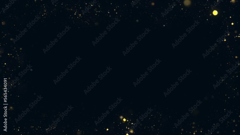 Poster gold particles in new year holidays frame background/ 4k animation of an abstract frame background w