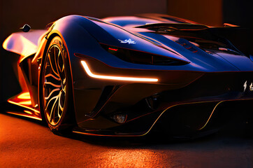Sport Hypercar on the street with neon lights