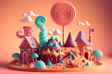 Deurstickers Fantasy  colorful candy landscape Generative AI © Лилия Захарчук