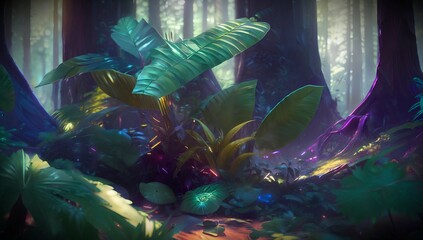 (4K) Beatiful Closeup of an outerspace Forest AI