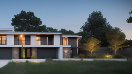 Fototapeta na wymiar modern house in the suburbs, luxurious, in the middle of the environment, Generative AI