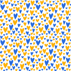 Seamless pattern with the hearts in Ukrainian flag colors