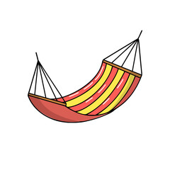 Hammock hanging concept summer holidays rest downshifting vector illustration beach beach stripped swing flat isolated on white background