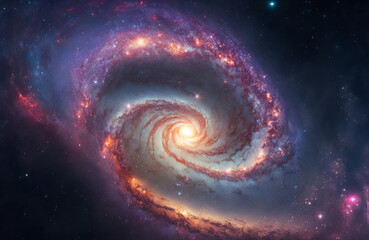 The galactic nebula, a view from space to a spiral galaxy and stars. abstract space background with spiral galaxy and stars, universe filled with stars, abstract cosmos background, generated ai