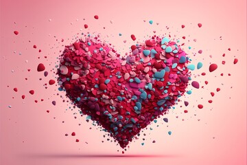 Heart of pink and white with confetti background, valentine's day background. Generative AI