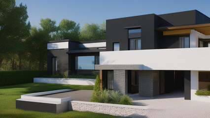 modern house in the suburbs, luxurious, in the middle of the environment, Generative AI