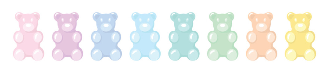 Pastel gummy bears set. Bright jelly sweets. Vector illustration - 565436653
