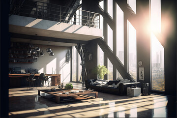 Fototapeta premium Futuristic apartment penthouse interior with modern design. Desinged using Generative AI. 
