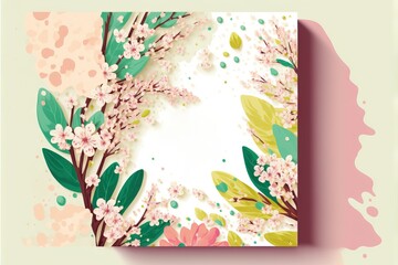 Sakura spring flowers mock-up illustration for women`s day or women`s history month with copy space generative ai