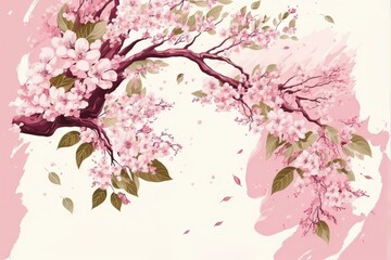 Fototapeta premium Sakura spring flowers mock-up illustration for women`s day or women`s history month with copy space generative ai