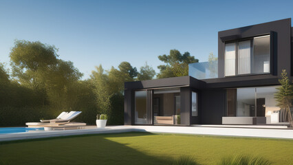 Fototapeta na wymiar modern house in the suburbs, mansion, luxurious, in the middle of the environment, Generative AI