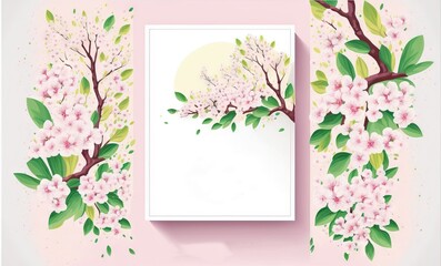 Sakura spring flowers mock-up illustration for women`s day or women`s history month with copy space generative ai