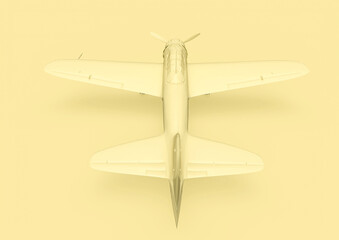 vintage military aircraft in minimalism concept on pastel background rear top view