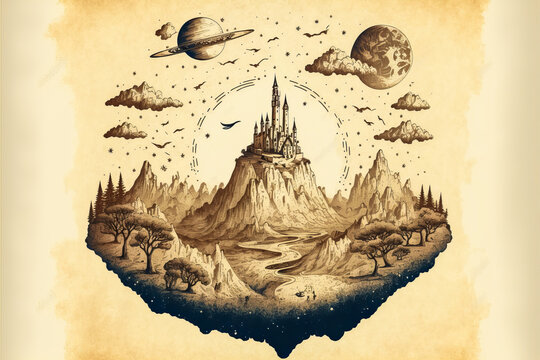 An artistic illustration representing a flat and spherical planet Earth, perfect to illustrate conspiracy theories or the evolution of mentalities.