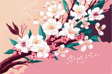 Sakura spring flowers mock-up illustration for women`s day or women`s history month with copy space generative ai