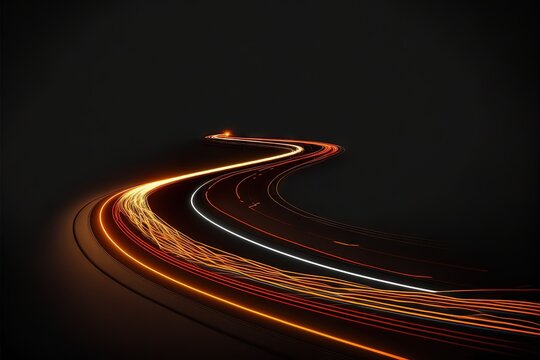  a long exposure photo of a highway with lights on it's sides and a dark background with a long exposure of the road in the middle.  generative ai
