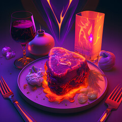 Fantasy Concept Art Meal: Professional Product Photography with Purple and Red Accents and High Key Light