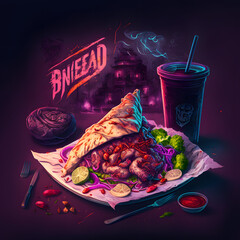 Fantasy Concept Art Meal: Professional Product Photography with Purple and Red Accents and High Key Light